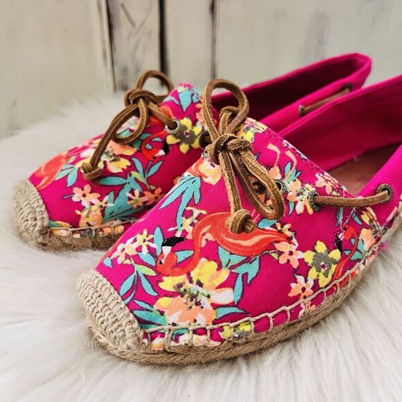 Sperry Hot Pink Floral Tropical Espadrille Flat Boat Shoes Summer Vacation 7.5 M - Picture 2 of 8